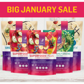 January Sale - Multi-Pack - 2 pouches of Superfoods Plus, 2 pouches of ProteinFix, one pouch of Daily Greens, plus a free 2 week pouch of Smartea - Normal pack SPR £216